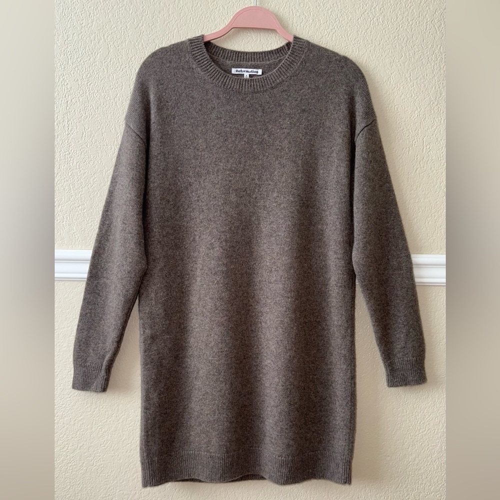 Reformation 100% Cashmere Henrietta Mini Dress Luxury Cocoa Brown Size Small - Picture 2 of 14